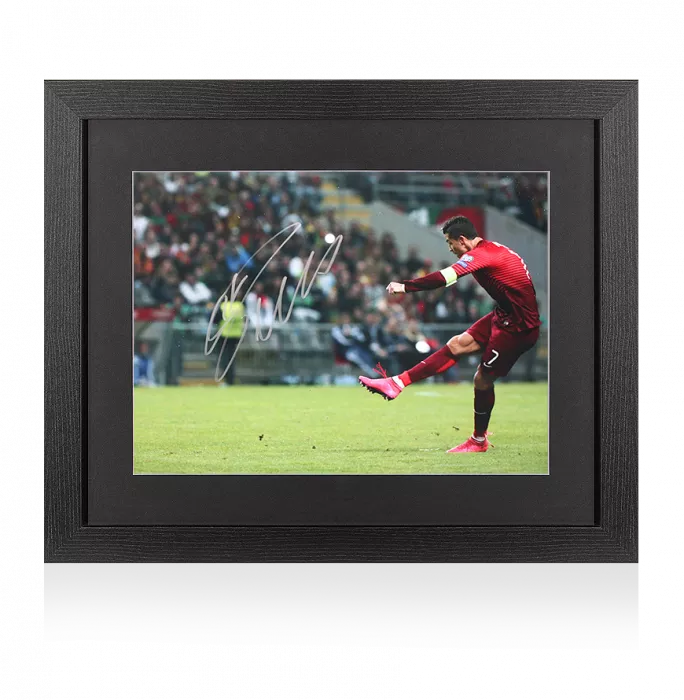 Cristiano Ronaldo Signed Portugal Photo In Black Wooden Frame: Free-Kick Master