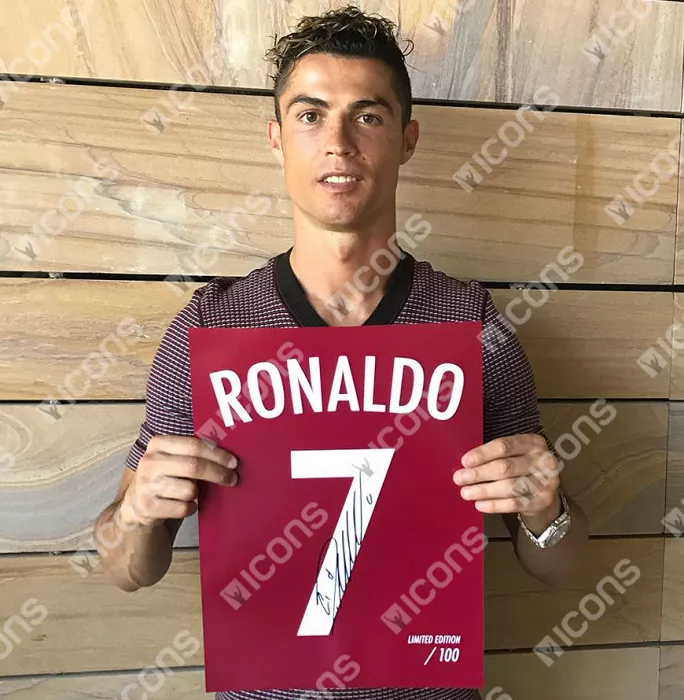 Cristiano Ronaldo Signed Portugal Shirt Print In Black Wooden Frame: Limited Edition 'Ronaldo 7'
