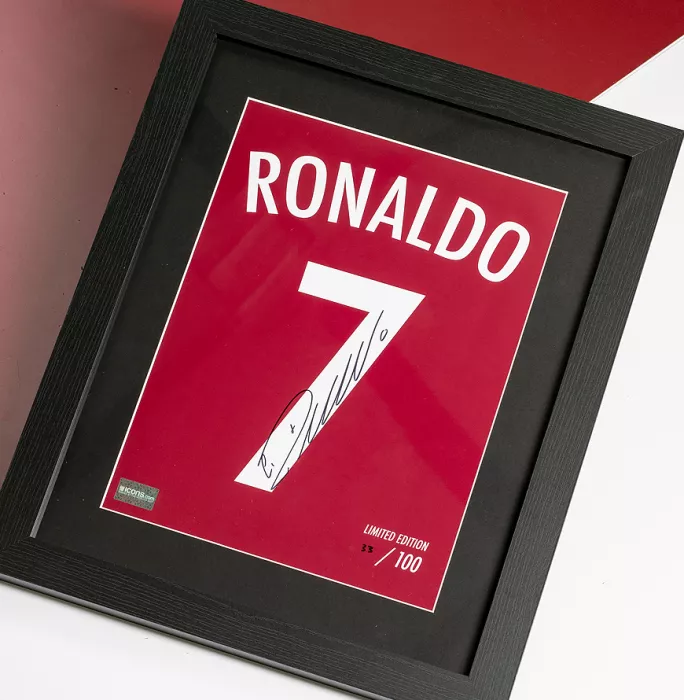 Cristiano Ronaldo Signed Portugal Shirt Print In Black Wooden Frame: Limited Edition 'Ronaldo 7'