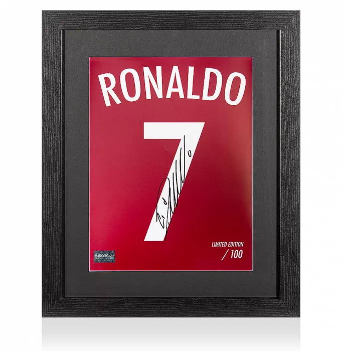 Cristiano Ronaldo Signed Portugal Shirt Print In Black Wooden Frame: Limited Edition 'Ronaldo 7'