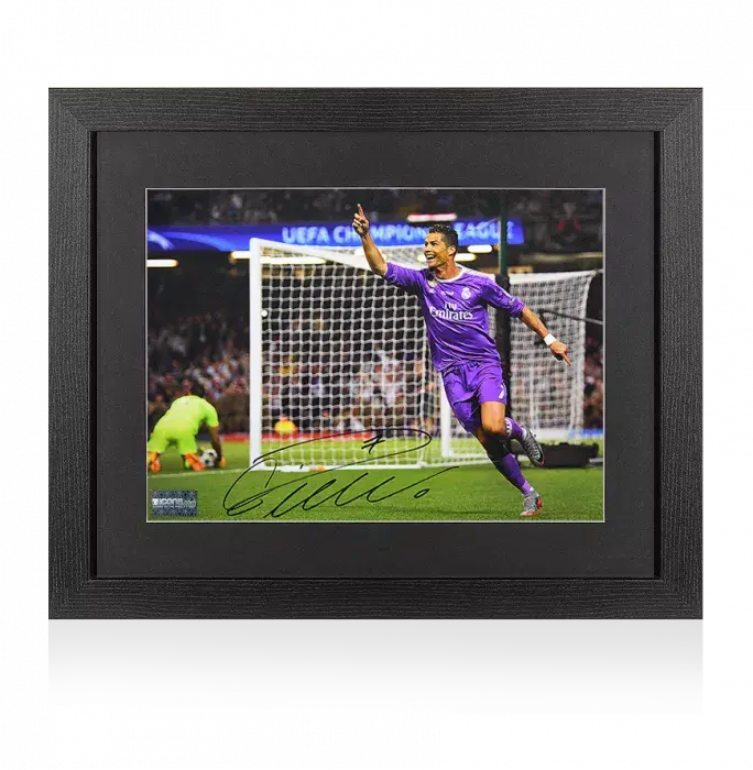 Cristiano Ronaldo Signed Real Madrid Photo In Black Wooden Frame: 2017 UEFA Champions League Final Goal