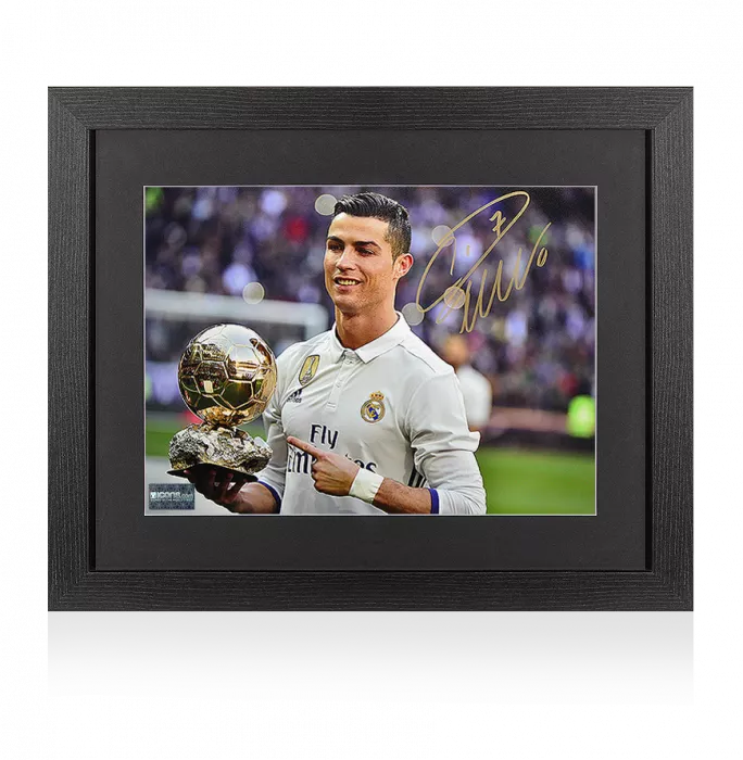 Cristiano Ronaldo Signed Real Madrid Photo In Black Wooden Frame: 2016 Ballon D'Or Winner