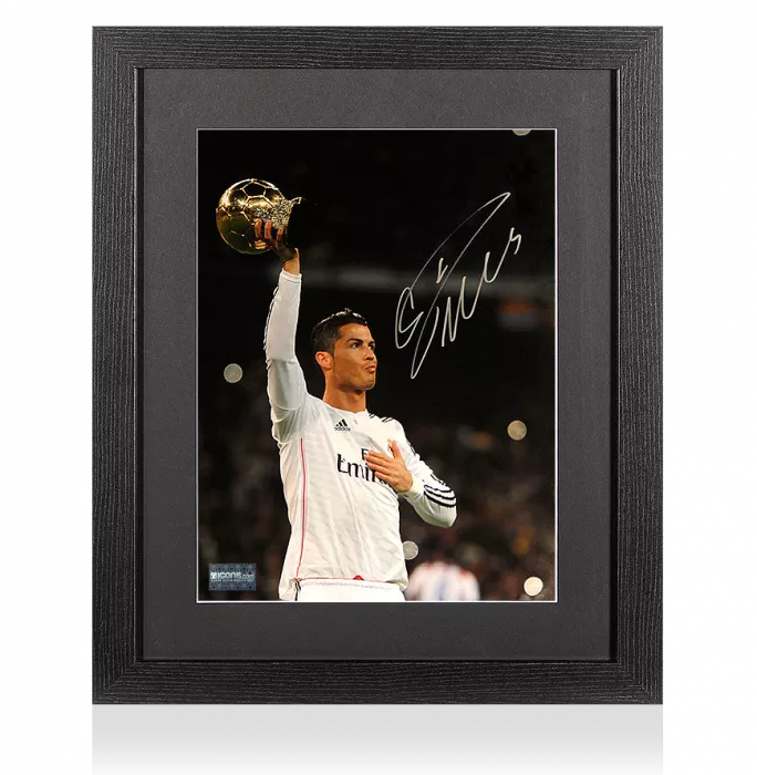Cristiano Ronaldo Signed Real Madrid Photo In Black Wooden Frame: 2014 Ballon D'Or Winner