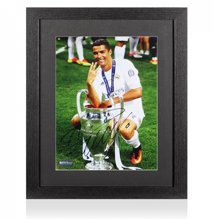Cristiano Ronaldo Signed Real Madrid Photo In Black Wooden Frame: 2016 UEFA Champions League Winner