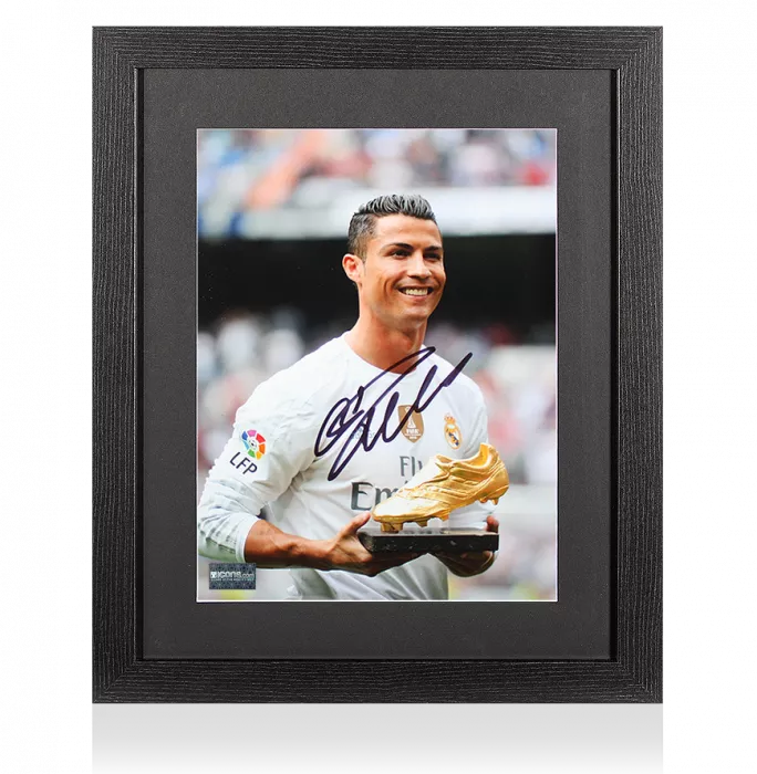 Cristiano Ronaldo Signed Real Madrid Photo In Black Wooden Frame: 2015 Golden Boot Winner