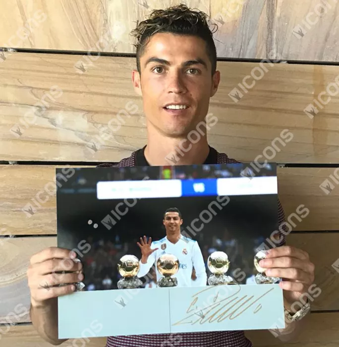 Cristiano Ronaldo Signed Real Madrid Photo In Black Wooden Frame: Five-Time Ballon D'Or Winner