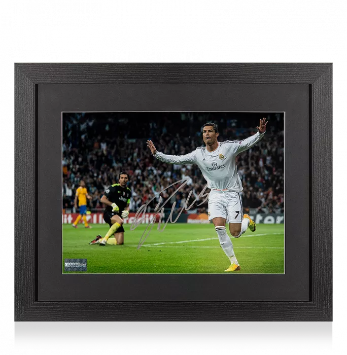 Cristiano Ronaldo Signed Real Madrid Photo In Black Wooden Frame: UEFA Champions League Goal vs Juventus