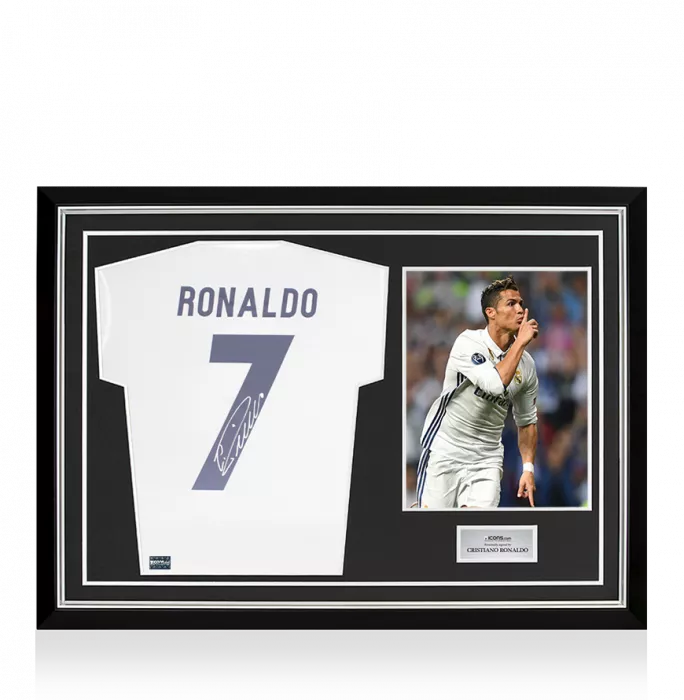 Cristiano Ronaldo Signed Real Madrid Shirt - Home 2016-2017 Number 7 All-White In Hero Frame: Option 1