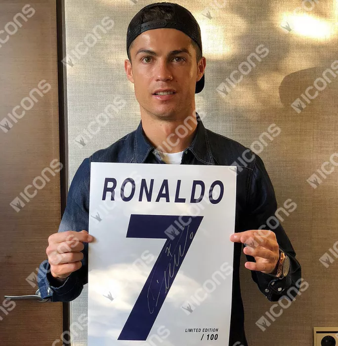 Cristiano Ronaldo Signed Real Madrid Shirt Print In Black Wooden Frame: Limited Edition 'Ronaldo 7'