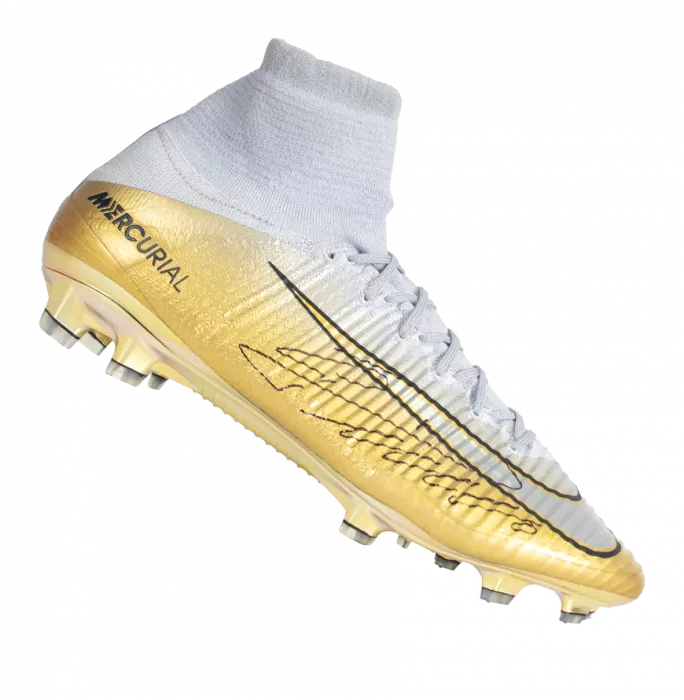 Cristiano Ronaldo Signed Silver And Gold Nike Mercurial Vapor Boot In Acrylic Case