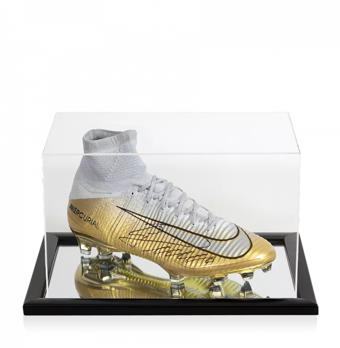 Cristiano Ronaldo Signed Silver and Gold Nike Mercurial Vapor Boot In Acrylic Case