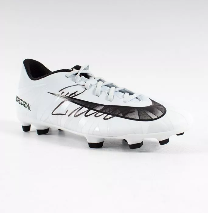 Cristiano Ronaldo Signed White Nike Mercurial CR7 Boot In Acrylic Case