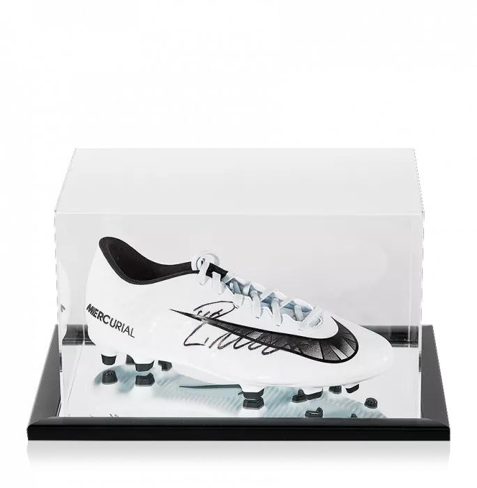 Cristiano Ronaldo Signed White Nike Mercurial CR7 Boot In Acrylic Case