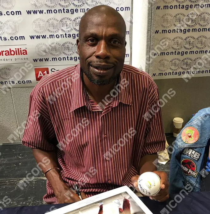 Curtly Ambrose Signed White Slazenger Cricket Ball