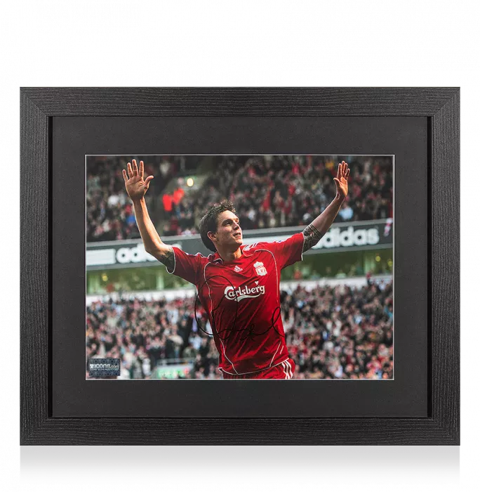 Daniel Agger Signed Liverpool Photo In Black Wooden Frame: Goal Vs Arsenal
