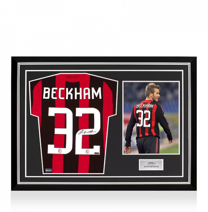 David Beckham Back Signed AC Milan 2008-09 Home Shirt In Hero Frame: Option 1