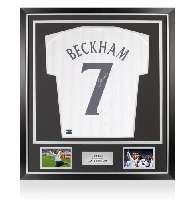 David Beckham Back Signed England 2002 Home Shirt With Fan Style Numbers In Classic Frame