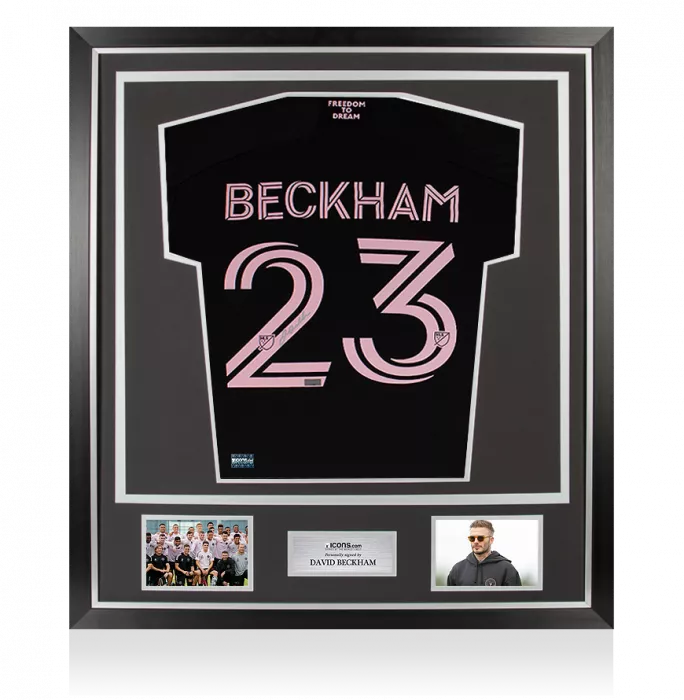 David Beckham Back Signed Inter Miami CF 2020-21 Away Shirt In Classic Frame