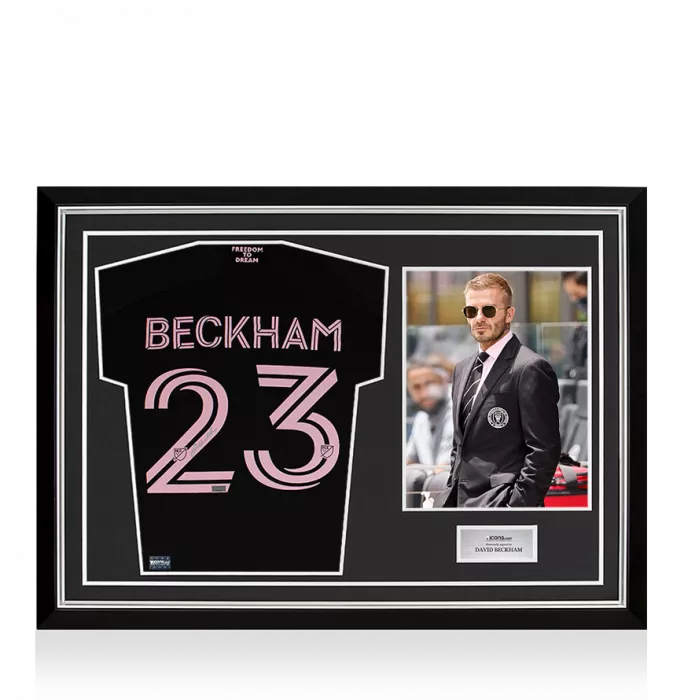 David Beckham Back Signed Inter Miami CF 2020-21 Away Shirt In Hero Frame: Option 1