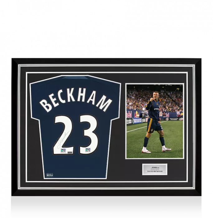 David Beckham Back Signed LA Galaxy 2007-08 Away Shirt In Hero Frame: Option 1