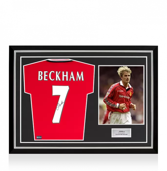 David Beckham Back Signed Manchester United 1999 Home Shirt With Fan Style Numbers In Hero Frame: Option 1