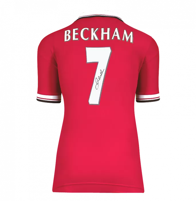 David Beckham Back Signed Manchester United 1999 Home Shirt With Fan Style Number In Classic Frame