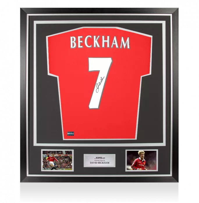 David Beckham Back Signed Manchester United 1999 Home Shirt With Fan Style Number In Classic Frame