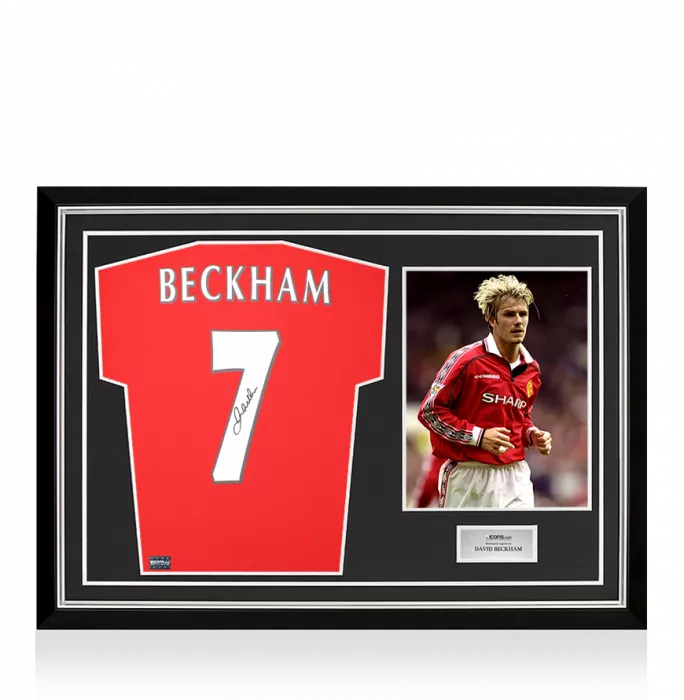 David Beckham Back Signed Manchester United 1999 Home Shirt With Fan Style Number In Hero Frame: Option 1