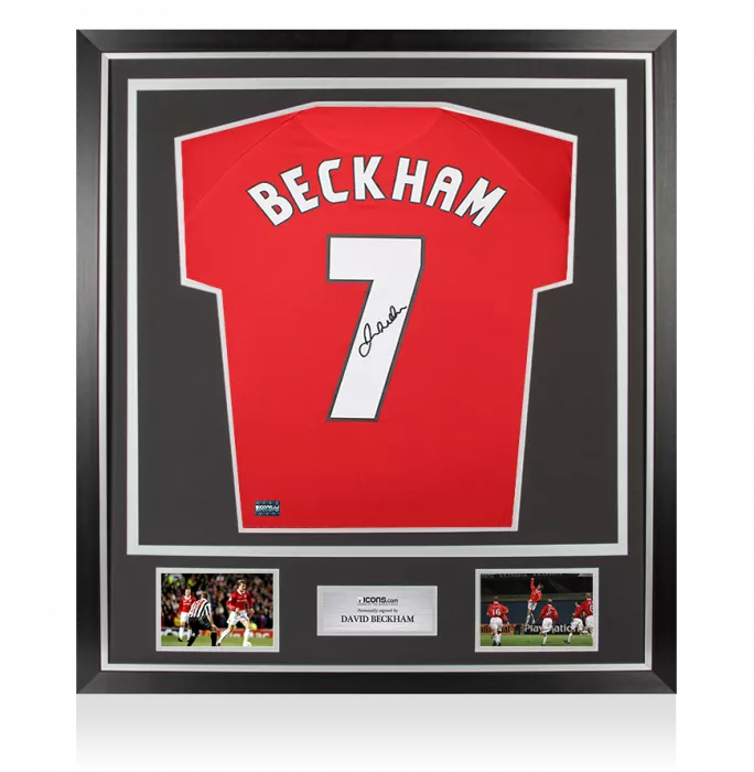 David Beckham Back Signed Manchester United 1999 UEFA Champions League Home Shirt In Classic Frame