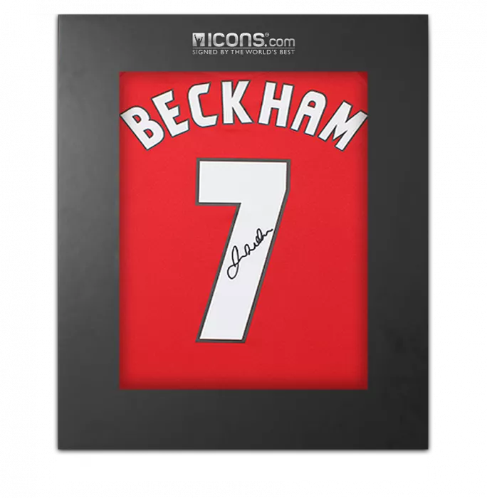 David Beckham Back Signed Manchester United 1999 UEFA Champions League Home Shirt In Deluxe Packaging