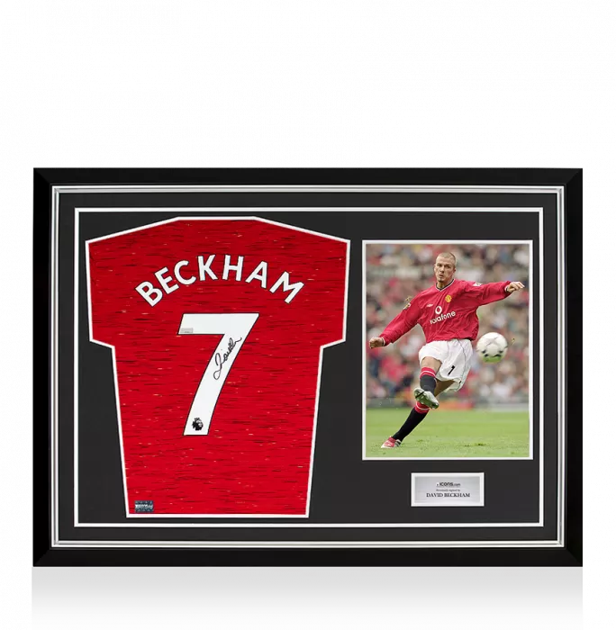 David Beckham Back Signed Manchester United 2020-21 Home Shirt In Hero Frame: Option 2
