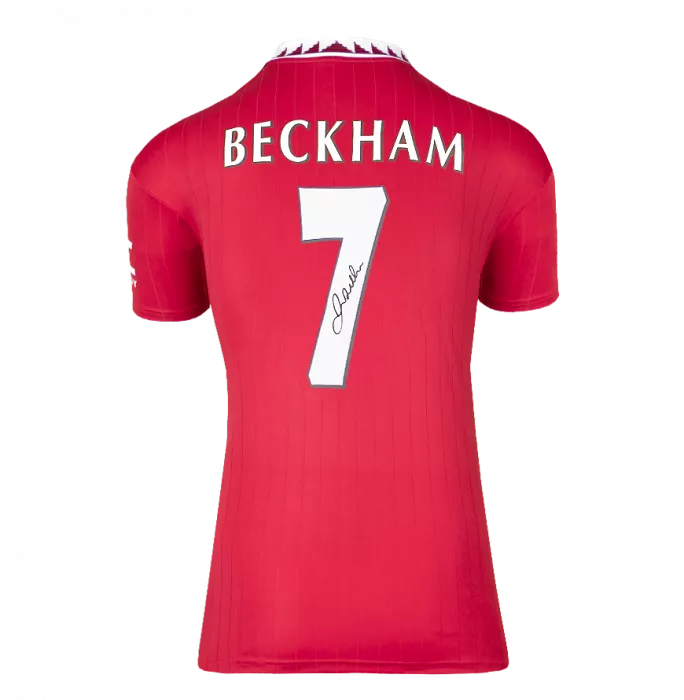 David Beckham Back Signed Manchester United 2022-23 Home Shirt With Fan Style Number In Classic Frame