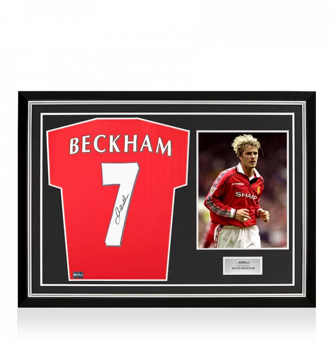 David Beckham Back Signed Manchester United 2022-23 Home Shirt with Fan Style Number In Hero Frame: Option 1