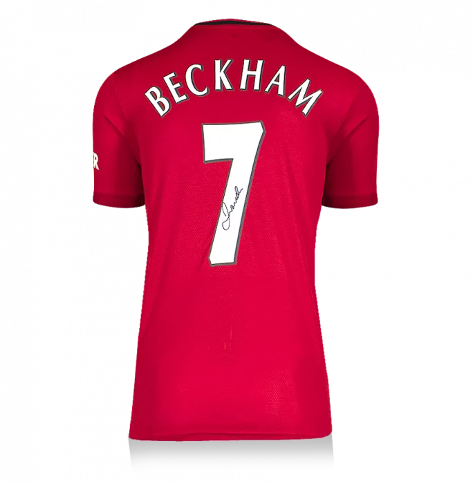 David Beckham Back Signed Modern Manchester United Home Shirt With Fan Style Numbers In Classic Frame