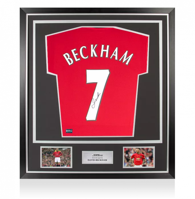 David Beckham Back Signed Modern Manchester United Home Shirt With Fan Style Numbers In Classic Frame
