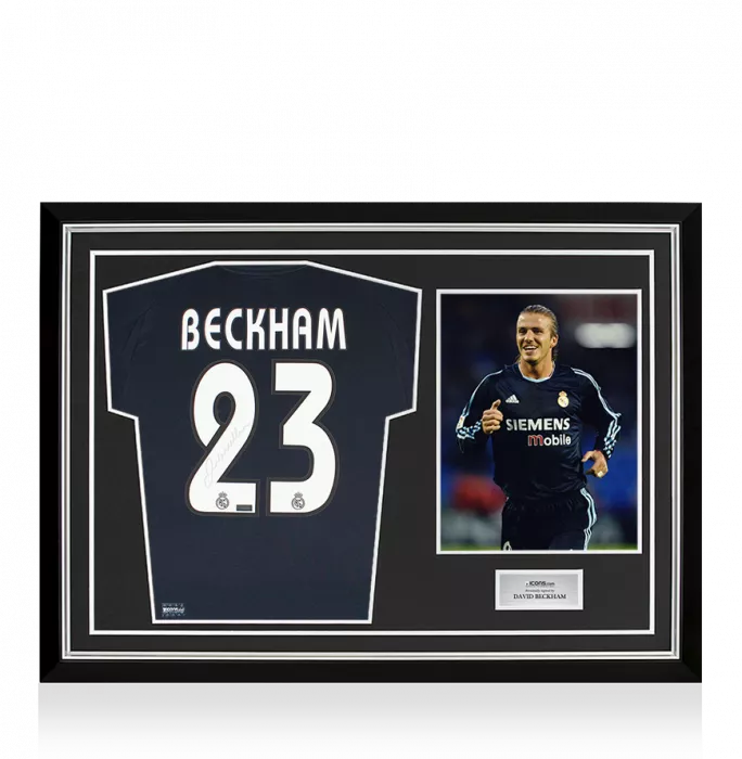 David Beckham Back Signed Real Madrid 2003-04 Away Shirt In Hero Frame: Option 1
