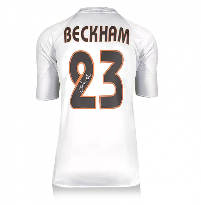 David Beckham Back Signed Real Madrid 2004-05 Home Shirt With Fan Style Numbers In Hero Frame: Option 1