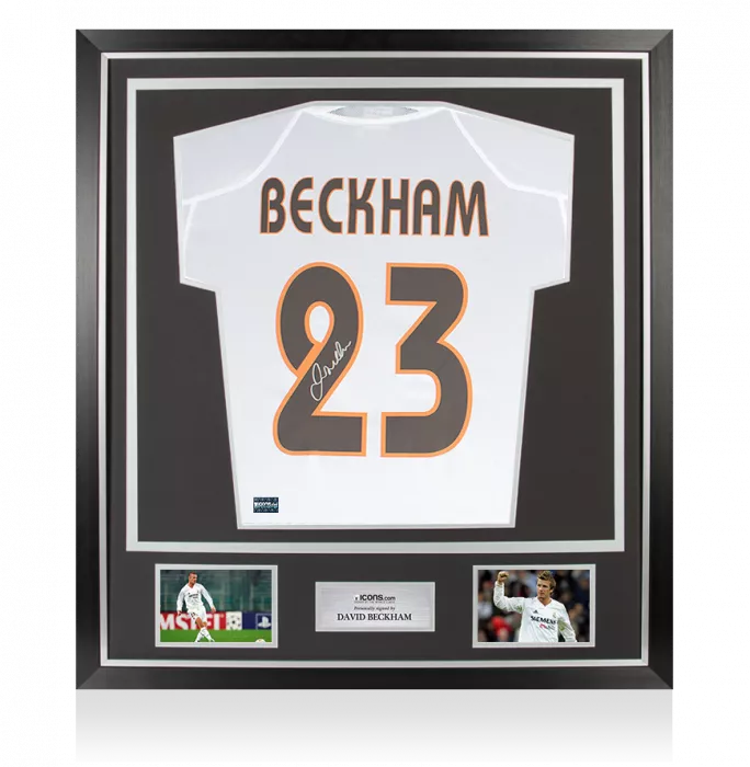 David Beckham Back Signed Real Madrid 2004-05 Home Shirt With Fan Style Numbers In Classic Frame