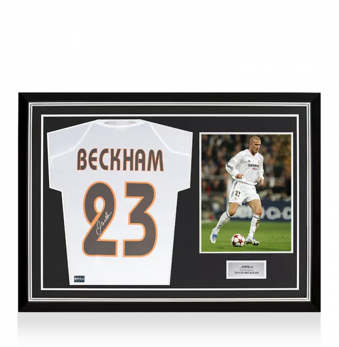 David Beckham Back Signed Real Madrid 2004-05 Home Shirt With Fan Style Numbers In Hero Frame: Option 1