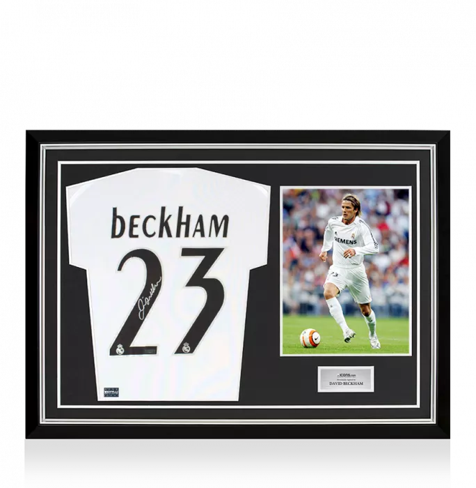 David Beckham Back Signed Real Madrid 2005-06 Home Shirt In Hero Frame: Option 1