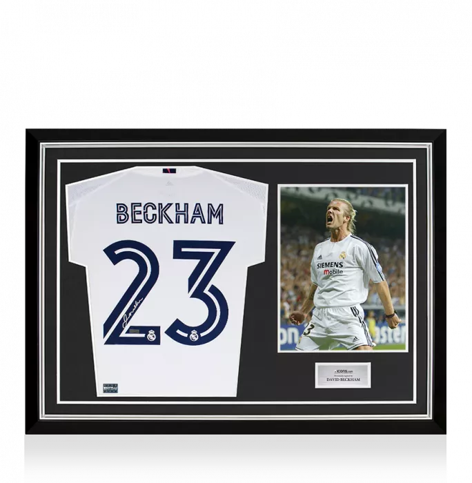 David Beckham Back Signed Real Madrid 2020-21 Home Shirt In Hero Frame: Option 1