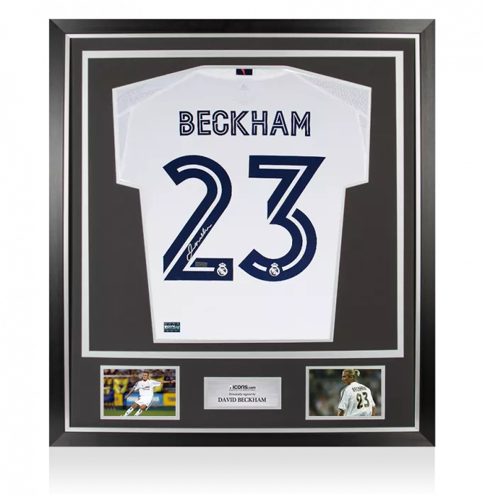 David Beckham Back Signed Real Madrid 2020-21 Home Shirt In Classic Frame