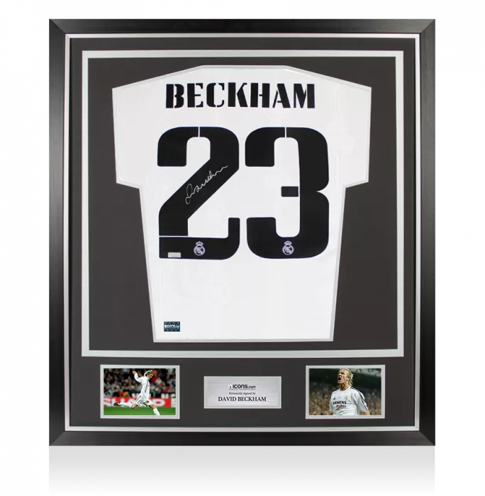 David Beckham Back Signed Real Madrid 2022-23 Home Shirt In Classic Frame