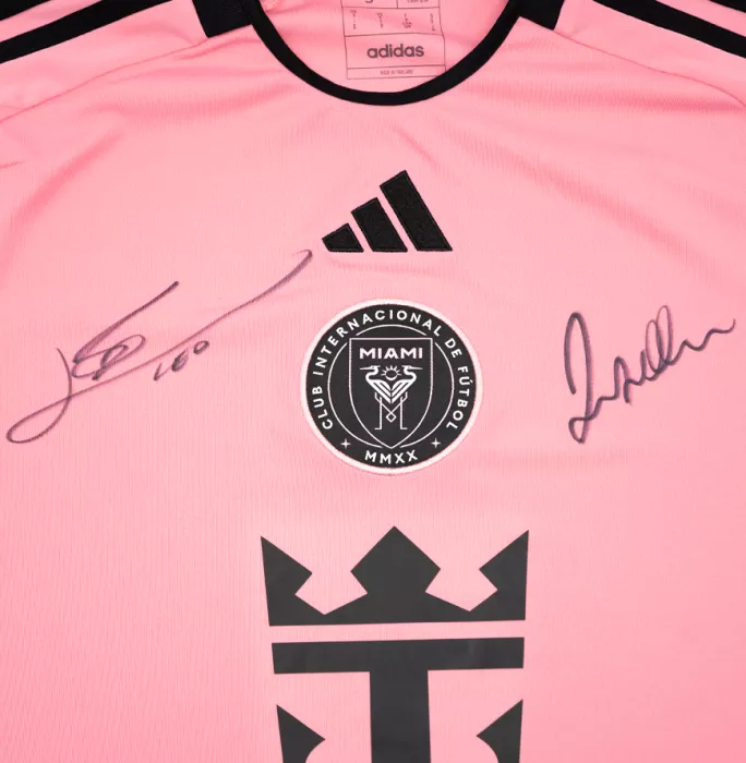 David Beckham & Lionel Messi Dual Front Signed Inter Miami CF 2024-25 Home Shirt In Hero Frame: Option 1