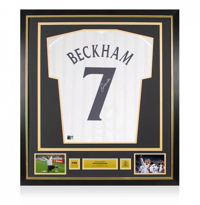 David Beckham Official 2002 FIFA World Cup™ Back Signed And Framed England 2002 Home Shirt