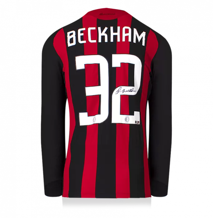 David Beckham Official AC Milan Back Signed And Framed 2008-09 Home Shirt With Long Sleeves