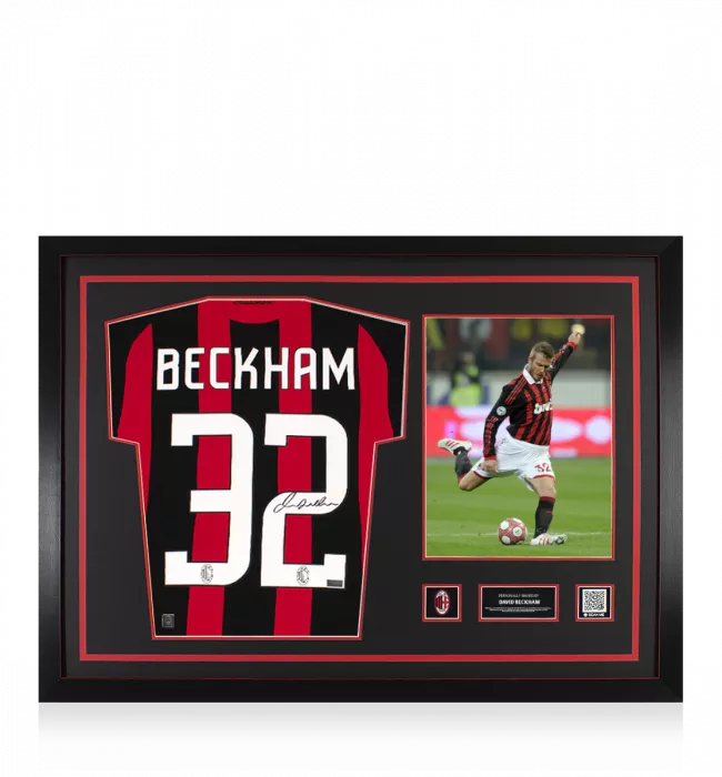 David Beckham Official AC Milan Back Signed and Framed 2008-09 Home Shirt With Long Sleeves