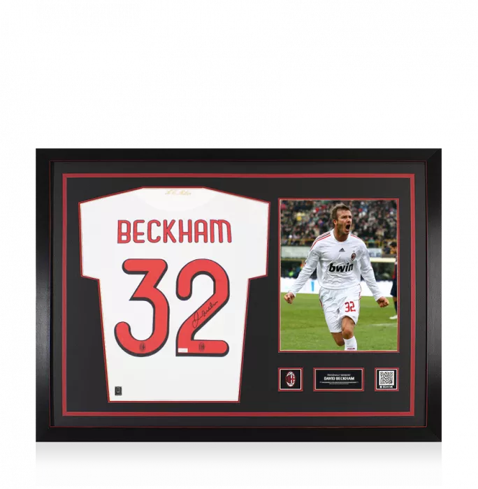 David Beckham Official AC Milan Back Signed and Framed 2009-10 Away Shirt