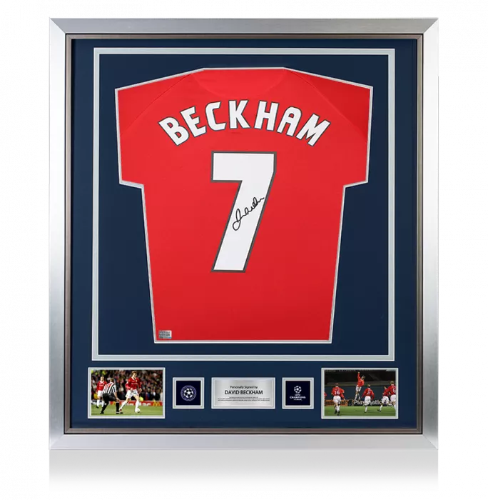 David Beckham Official UEFA Champions League Back Signed And Framed Manchester United 1999 Home Shirt