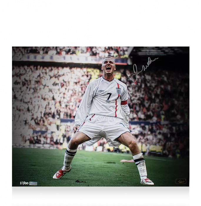 David Beckham Signed England Photo: Iconic FIFA World Cup Qualifier Goal Vs Greece